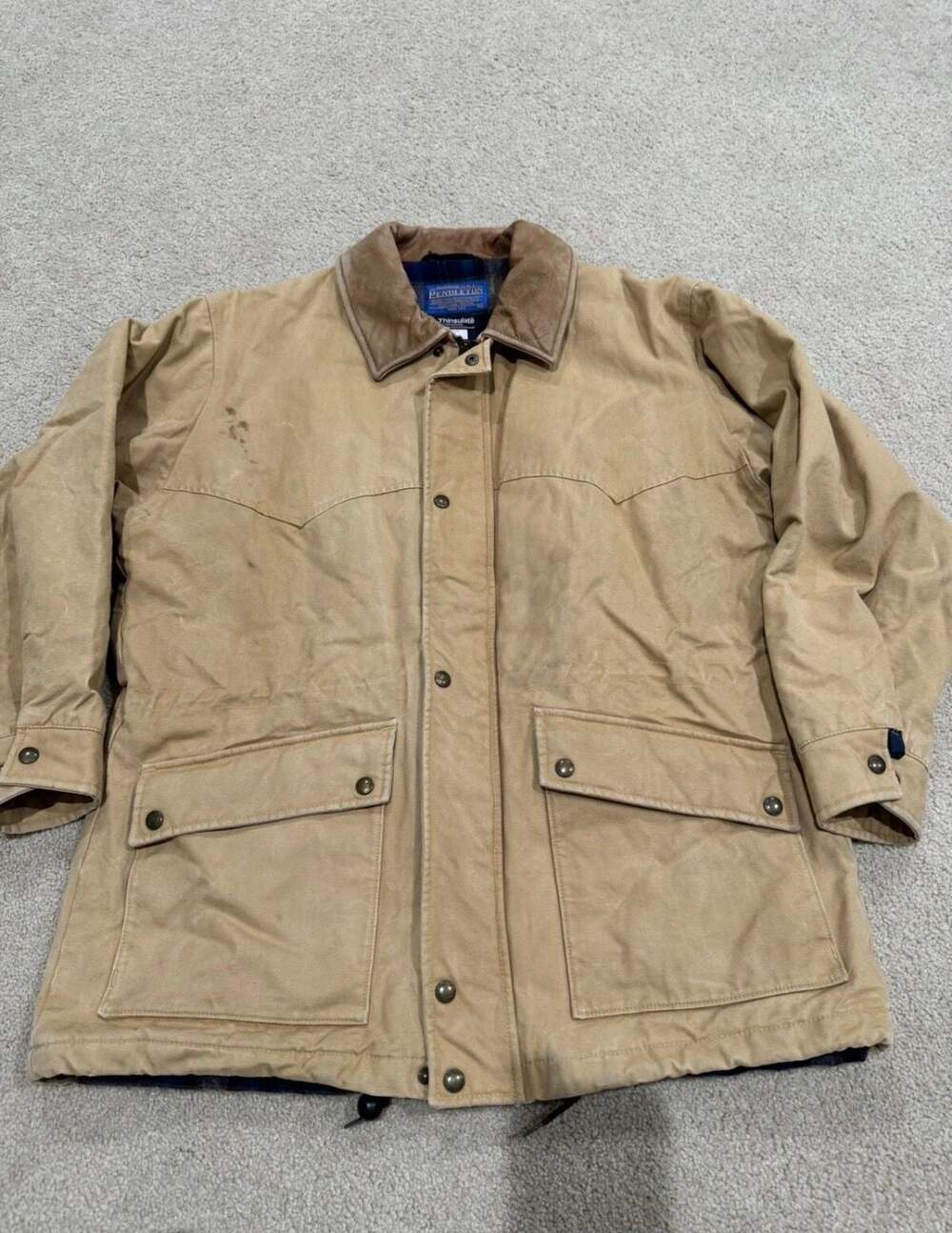 Vintage Pendleton  Lined Duck Canvas Utility Jacket Tan Sz M Made in USA